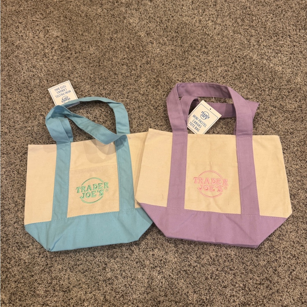 x2 Trader Joe’s Blue & Purple (1 of each) Mini Canvas Tote Bag - New - Fast Shop